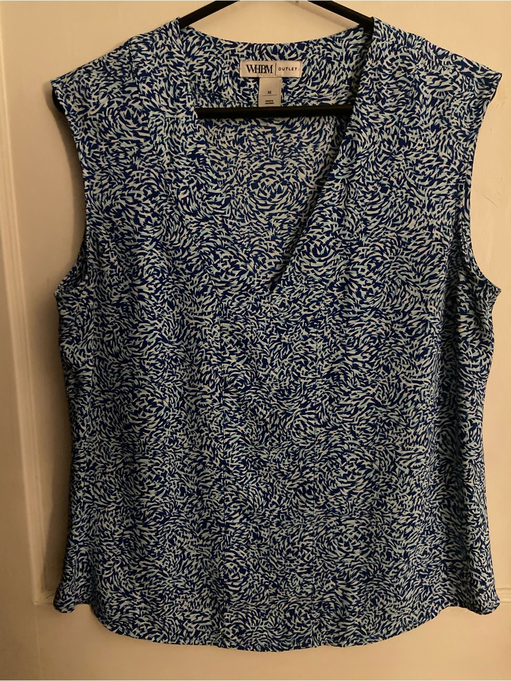 White House Black Market Blue & White Sleeveless V-Neck Top